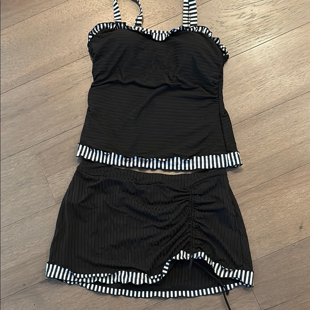 Black and White Striped Women's Swim Set